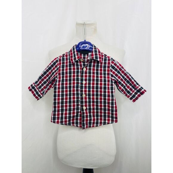 TFW Boy’s Shirt Red Black and White Plaid Button-Down Infant Size 12 Months - Picture 2 of 5